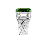 White gold Three-Stone Emerald Cut Peridot Braided Band Ring with Four-Prong Setting_41