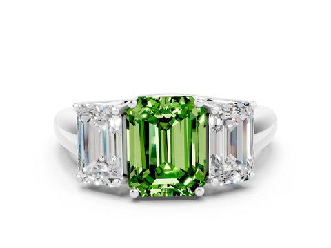 White gold Three-Stone Emerald Cut Peridot Engagement Ring with Prong Setting