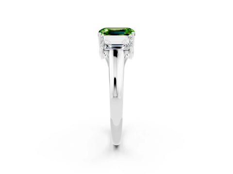 White gold Three-Stone Emerald Cut Peridot Engagement Ring with Prong Setting_2