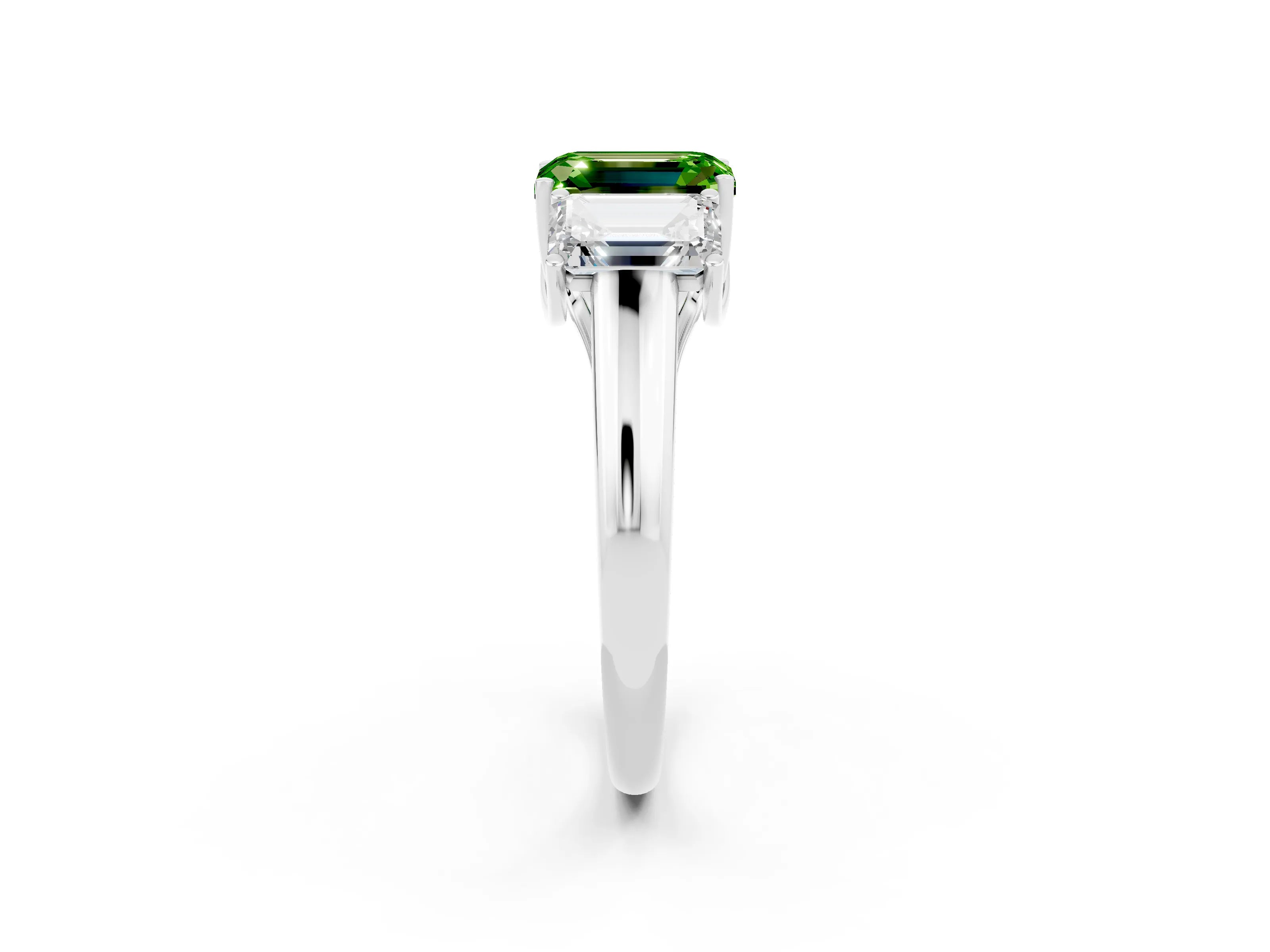 White gold Three-Stone Emerald Cut Peridot Engagement Ring with Prong Setting_2