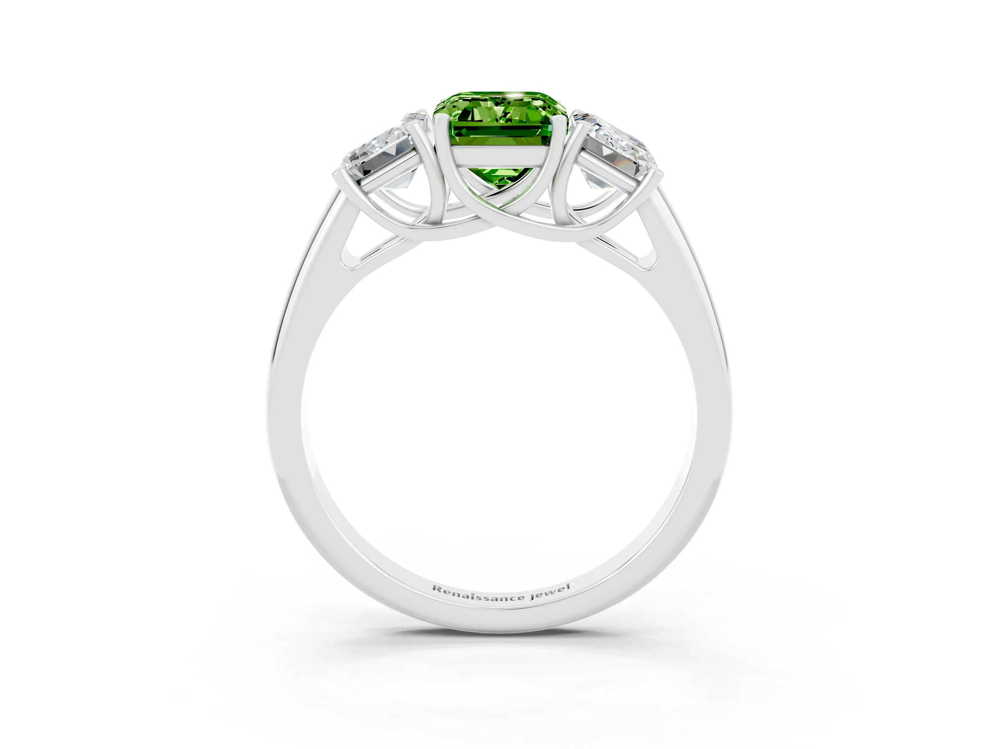 White gold Three-Stone Emerald Cut Peridot Engagement Ring with Prong Setting_3