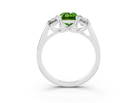 White gold Three-Stone Emerald Cut Peridot Engagement Ring with Prong Setting_3