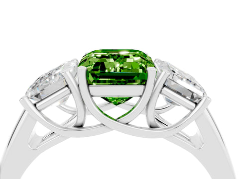 White gold Three-Stone Emerald Cut Peridot Engagement Ring with Prong Setting_4