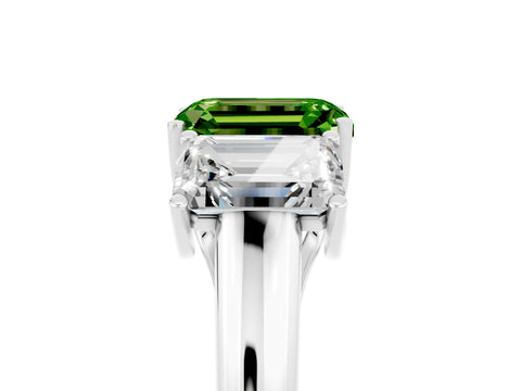 White gold Three-Stone Emerald Cut Peridot Engagement Ring with Prong Setting_5