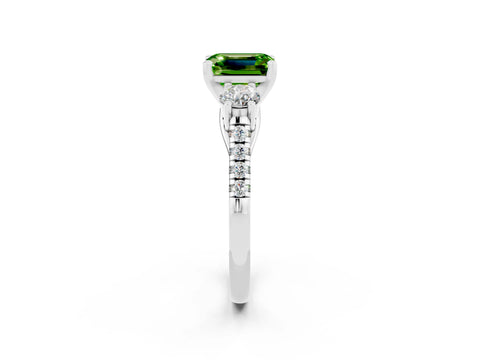 White gold Three-Stone Emerald Cut Peridot Pavé Band with Four-Prong Setting_2