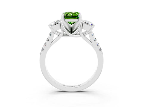 White gold Three-Stone Emerald Cut Peridot Pavé Band with Four-Prong Setting_3