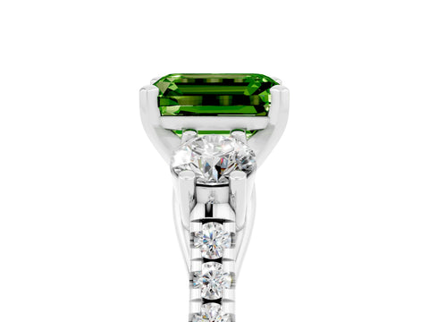 White gold Three-Stone Emerald Cut Peridot Pavé Band with Four-Prong Setting_5