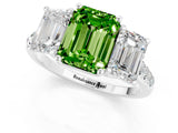 White gold Three-Stone Emerald Cut Peridot Ring with Pavé Band and Prong Setting_13