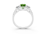 White gold Three-Stone Emerald Cut Peridot Ring with Pavé Band and Prong Setting_15