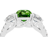 White gold Three-Stone Emerald Cut Peridot Ring with Pavé Band and Prong Setting_16