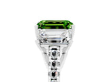 White gold Three-Stone Emerald Cut Peridot Ring with Pavé Band and Prong Setting_17