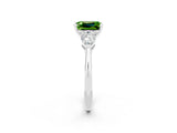 White gold Three-Stone Emerald Cut Peridot Ring with Pear Side Stones and Four-Prong Setting_2