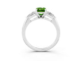 White gold Three-Stone Emerald Cut Peridot Ring with Pear Side Stones and Four-Prong Setting_3