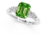 White gold Three-Stone Emerald Cut Peridot Ring with Pear  Side Stones in Four-Prong Setting_13