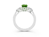 White gold Three-Stone Emerald Cut Peridot Ring with Pear  Side Stones in Four-Prong Setting_15