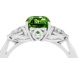 White gold Three-Stone Emerald Cut Peridot Ring with Pear  Side Stones in Four-Prong Setting_16
