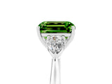 White gold Three-Stone Emerald Cut Peridot Ring with Pear  Side Stones in Four-Prong Setting_17