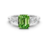 White gold Three-Stone Emerald Cut Peridot Ring with Pear  Side Stones in Four-Prong Setting_48