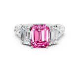 White gold Three-Stone Emerald Cut Pink Sapphire Braided Band Ring with Four-Prong Setting_60