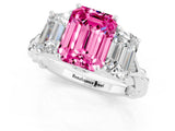 White gold Three-Stone Emerald Cut Pink Sapphire Braided Band Ring with Four-Prong Setting_61