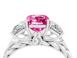 White gold Three-Stone Emerald Cut Pink Sapphire Braided Band Ring with Four-Prong Setting_64