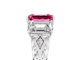 White gold Three-Stone Emerald Cut Pink Sapphire Braided Band Ring with Four-Prong Setting_65