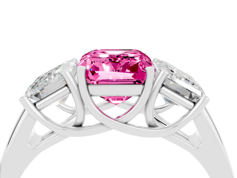White gold Three-Stone Emerald Cut Pink Sapphire Engagement Ring with Prong Setting_34