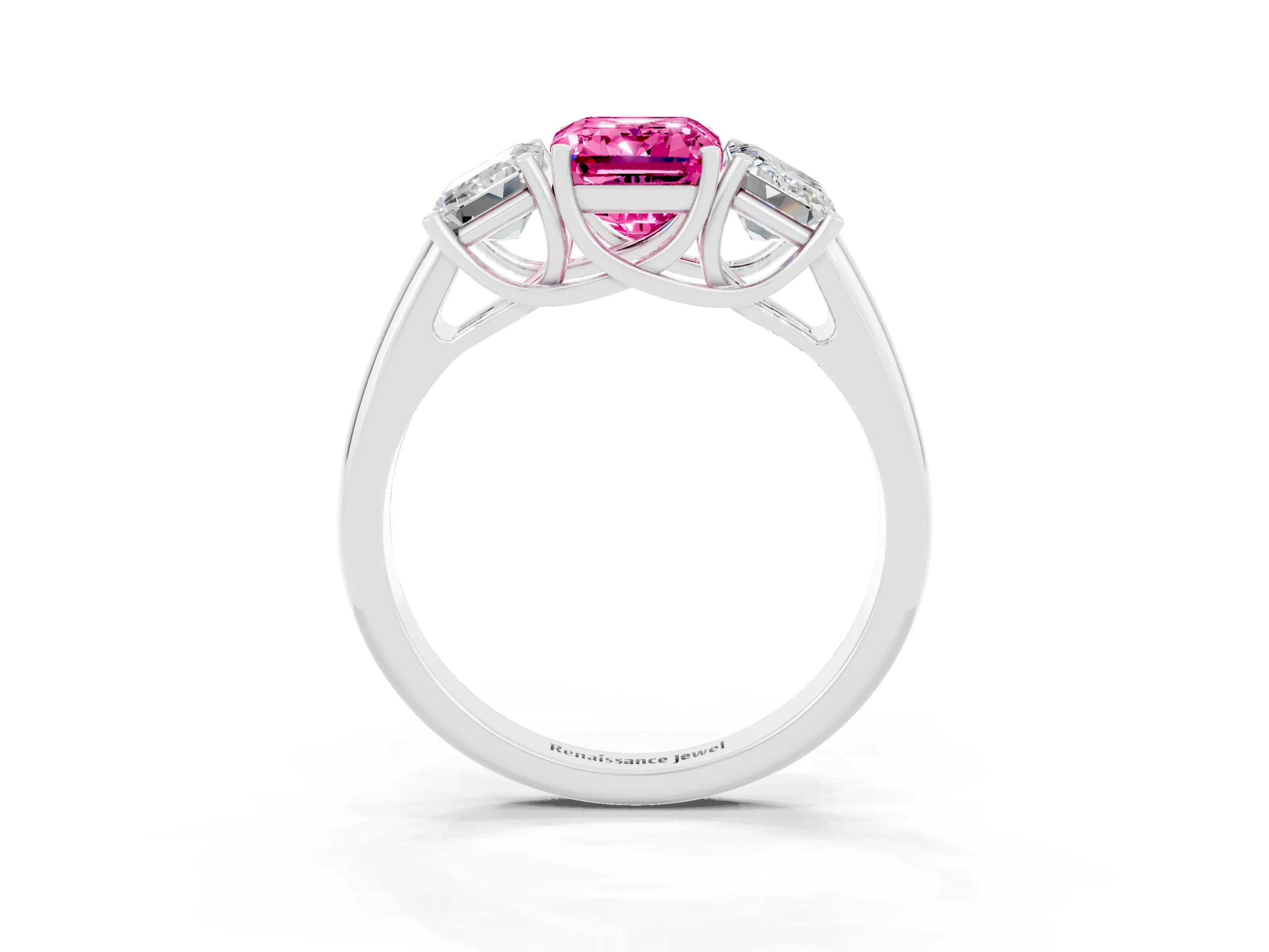 White gold Three-Stone Emerald Cut Pink Sapphire Engagement Ring with Prong Setting_39