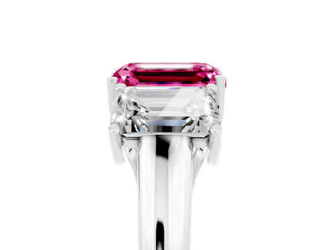 White gold Three-Stone Emerald Cut Pink Sapphire Engagement Ring with Prong Setting_39