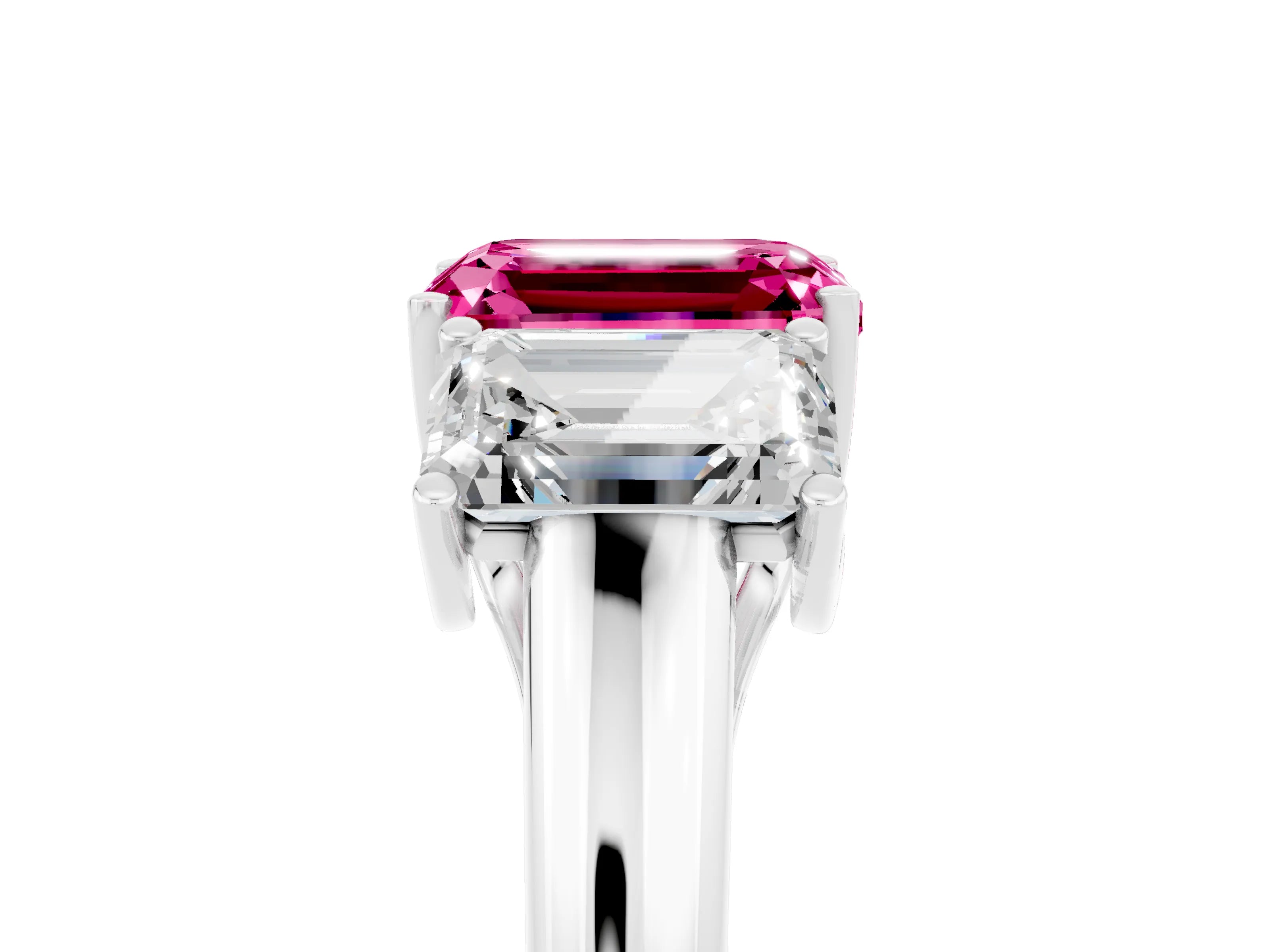 White gold Three-Stone Emerald Cut Pink Sapphire Engagement Ring with Prong Setting_41