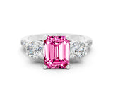 White gold Three-Stone Emerald Cut Pink Sapphire Pavé Band with Four-Prong Setting_34