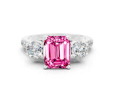 White gold Three-Stone Emerald Cut Pink Sapphire Pavé Band with Four-Prong Setting_46