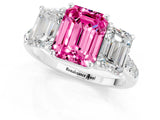 White gold Three-Stone Emerald Cut Pink Sapphire Ring with Pavé Band and Prong Setting_37