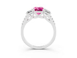 White gold Three-Stone Emerald Cut Pink Sapphire Ring with Pavé Band and Prong Setting_39
