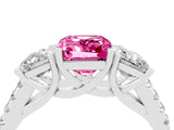 White gold Three-Stone Emerald Cut Pink Sapphire Ring with Pavé Band and Prong Setting_40