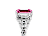 White gold Three-Stone Emerald Cut Pink Sapphire Ring with Pavé Band and Prong Setting_41