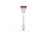 White gold Three-Stone Emerald Cut Pink Sapphire Ring with Pear Side Stones and Four-Prong Setting_26