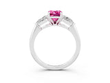 White gold Three-Stone Emerald Cut Pink Sapphire Ring with Pear Side Stones and Four-Prong Setting_27