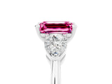 White gold Three-Stone Emerald Cut Pink Sapphire Ring with Pear Side Stones and Four-Prong Setting_29