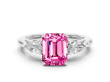 White gold Three-Stone Emerald Cut Pink Sapphire Ring with Pear  Side Stones in Four-Prong Setting_12