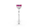 White gold Three-Stone Emerald Cut Pink Sapphire Ring with Pear  Side Stones in Four-Prong Setting_14