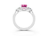 White gold Three-Stone Emerald Cut Pink Sapphire Ring with Pear  Side Stones in Four-Prong Setting_15