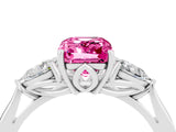 White gold Three-Stone Emerald Cut Pink Sapphire Ring with Pear  Side Stones in Four-Prong Setting_16