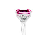 White gold Three-Stone Emerald Cut Pink Sapphire Ring with Pear  Side Stones in Four-Prong Setting_17