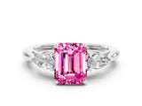 White gold Three-Stone Emerald Cut Pink Sapphire Ring with Pear  Side Stones in Four-Prong Setting_48