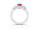 White gold Three-Stone Emerald Cut Pink Sapphire Ring with Pear  Side Stones in Four-Prong Setting_51
