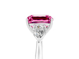 White gold Three-Stone Emerald Cut Pink Sapphire Ring with Pear  Side Stones in Four-Prong Setting_53