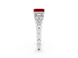 White gold Three-Stone Emerald Cut Ruby Braided Band Ring with Four-Prong Setting_38