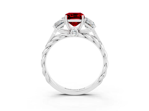 White gold Three-Stone Emerald Cut Ruby Braided Band Ring with Four-Prong Setting_39