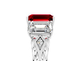 White gold Three-Stone Emerald Cut Ruby Braided Band Ring with Four-Prong Setting_41